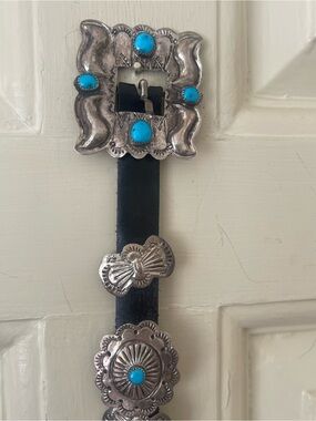 Turquoise Stone Western Concho Belt - Black Leather